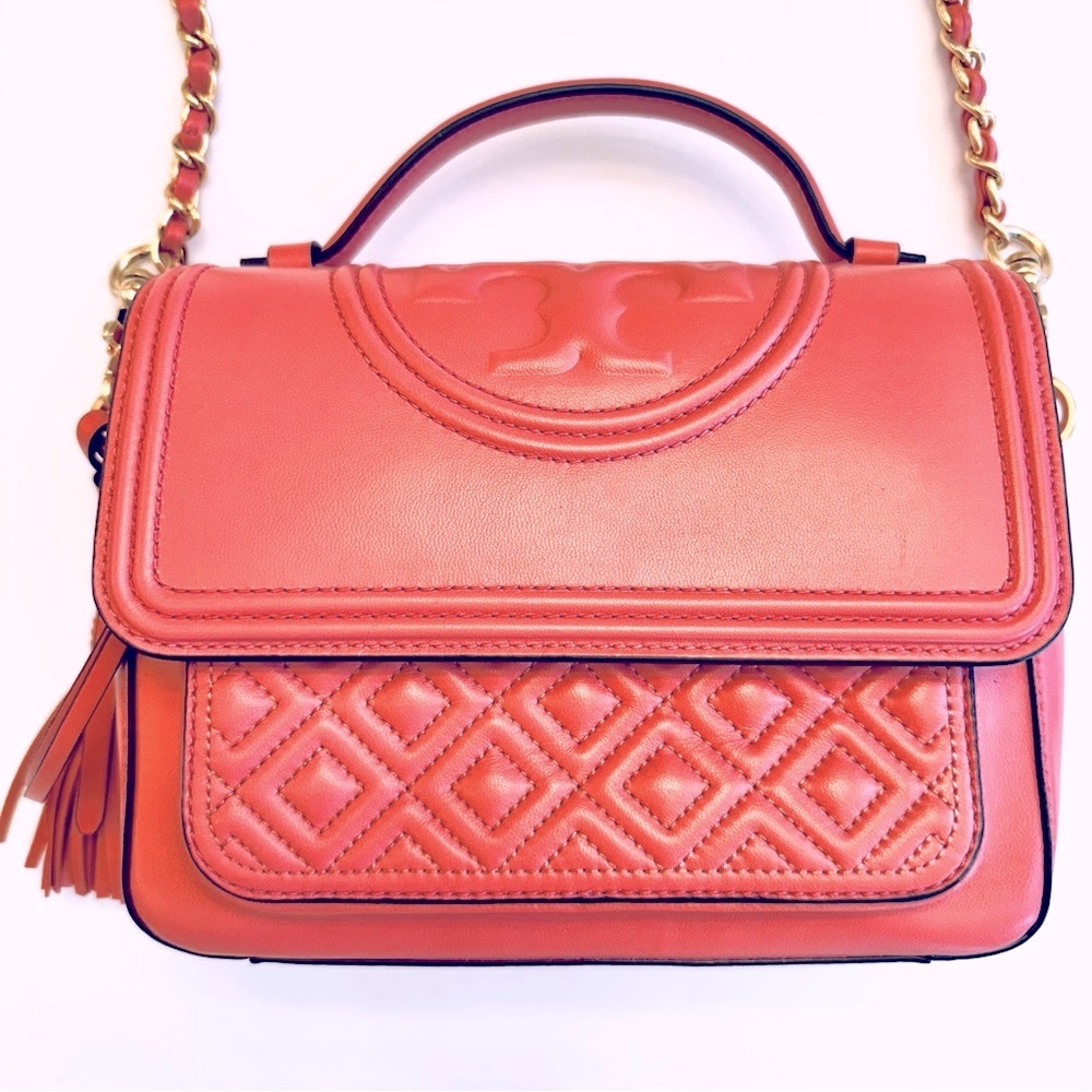 Tory Burch Fleming small leather crossbody convertible spring Pink bag purse - Picture 3 of 14